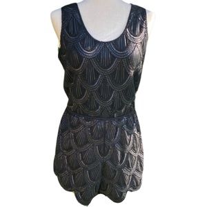 NWT Francesca’s Alya Sequin Scalloped Romper, Size M